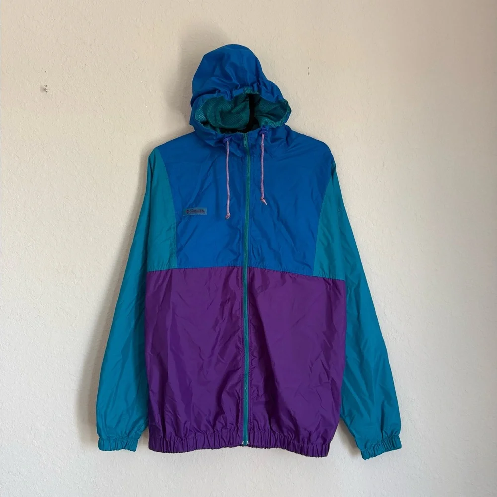 Vintage Columbia windbreaker jacket - retro colorblock track rain coat 80s 90s - Picture 5 of 12